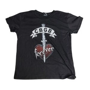 CBGB Forever Heart Switchblade Graphic T-Shirt Black Punk Rock Mens Medium USA